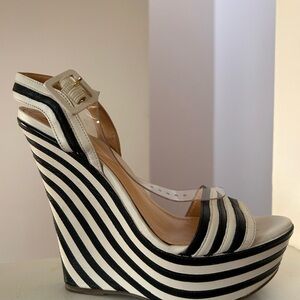Stylish Black and White Wedge Sandals